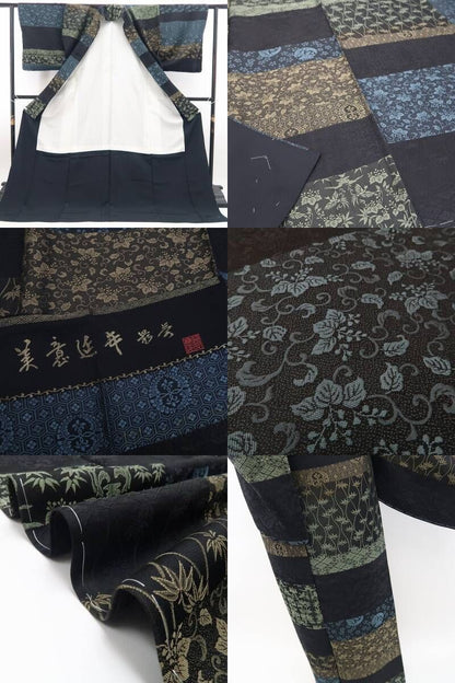 【新古品】tomihisa 新品 寄せ柄 着物 正絹 仕付け糸付 お召 7341