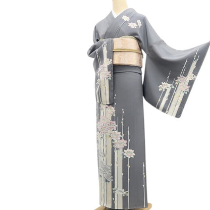 【中古】tomihisa 美品 手描き友禅 落款 着物 正絹 仕付け糸付 作家物 訪問着 7378