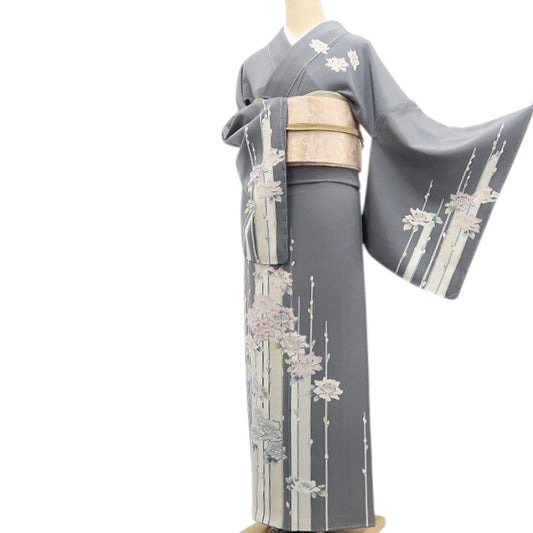 【中古】tomihisa 美品 手描き友禅 落款 着物 正絹 仕付け糸付 作家物 訪問着 7378