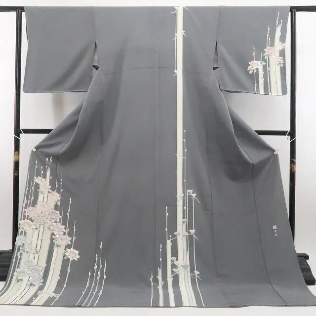 【中古】tomihisa 美品 手描き友禅 落款 着物 正絹 仕付け糸付 作家物 訪問着 7378