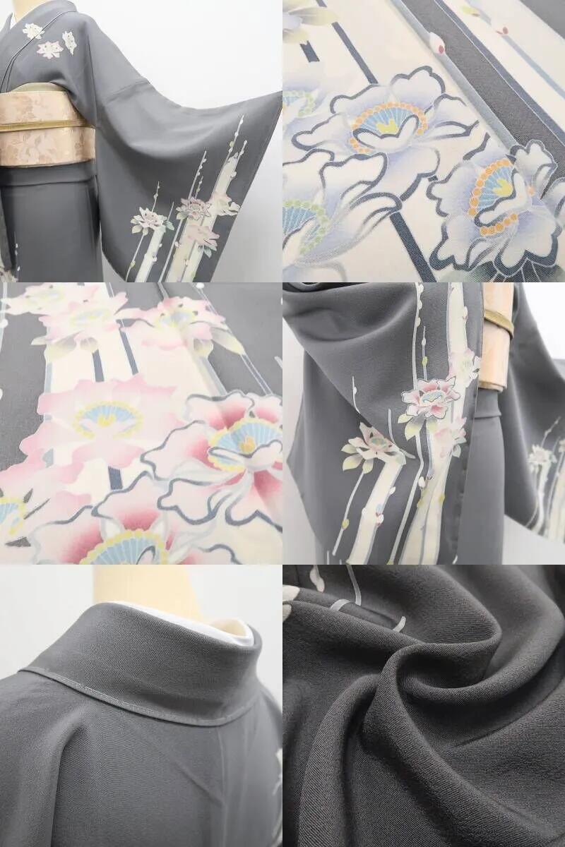 【中古】tomihisa 美品 手描き友禅 落款 着物 正絹 仕付け糸付 作家物 訪問着 7378