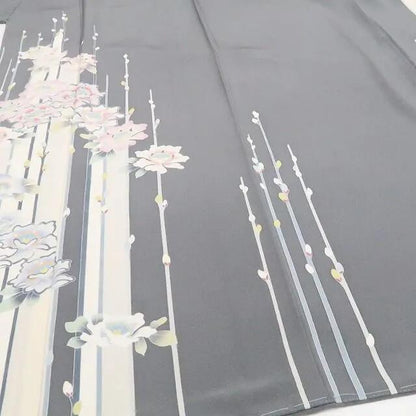 【中古】tomihisa 美品 手描き友禅 落款 着物 正絹 仕付け糸付 作家物 訪問着 7378
