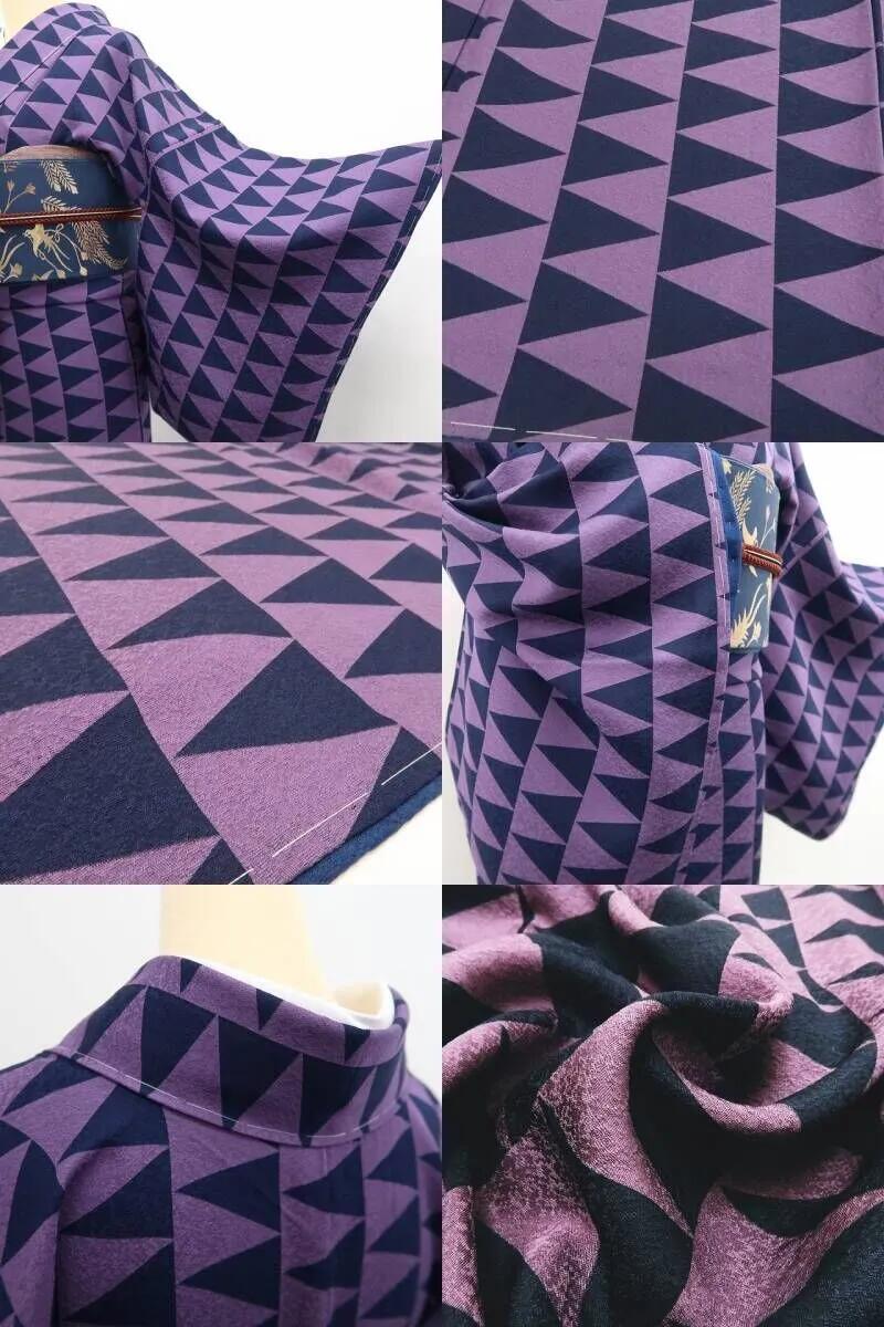 【新古品】tomihisa 新品 斉藤三才 落款 幾何学模様 着物 正絹 仕付け糸付 小紋 7386