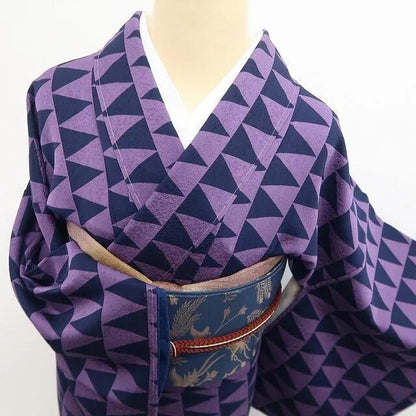 【新古品】tomihisa 新品 斉藤三才 落款 幾何学模様 着物 正絹 仕付け糸付 小紋 7386