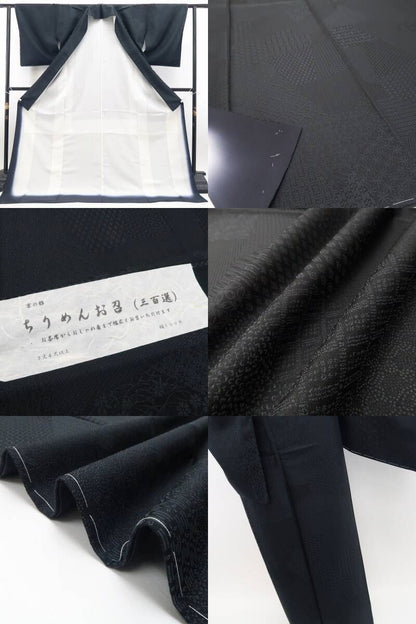 【新古品】tomihisa 新品 寄せ柄 着物 正絹 仕付け糸付 お召 7397