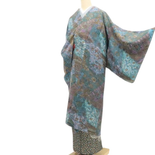 【新古品】tomihisa 新品 前田仁仙 落款 更紗 着物 正絹 仕付け糸付 ロング丈 道中着7418
