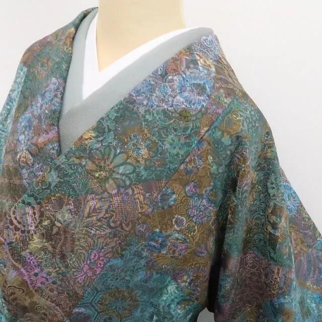 【新古品】tomihisa 新品 前田仁仙 落款 更紗 着物 正絹 仕付け糸付 ロング丈 道中着7418