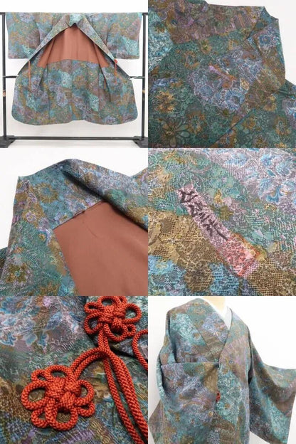 【新古品】tomihisa 新品 前田仁仙 落款 更紗 着物 正絹 仕付け糸付 ロング丈 道中着7418
