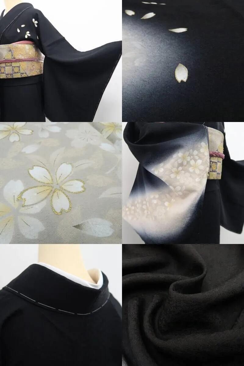 【新古品】tomihisa 新品 桜 モノトーン 着物 正絹 仕付け糸付 訪問着 7438