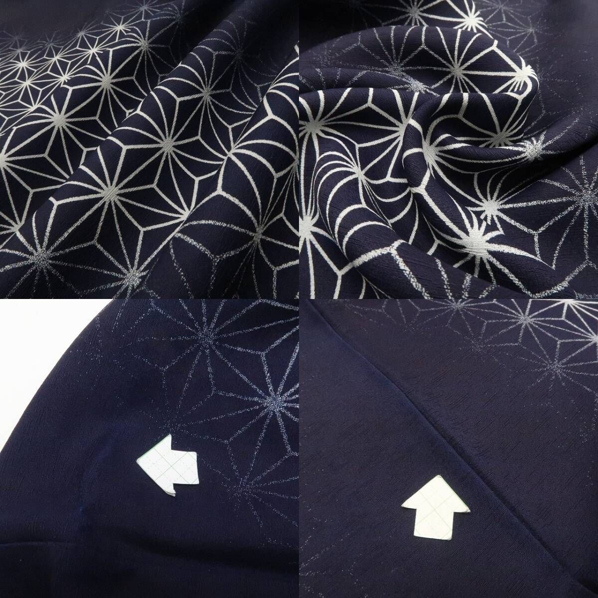 【中古】tomihisa 未着用 橋詰清貴 落款 麻の葉 着物 正絹 仕付け糸付 藍染 小紋 7440