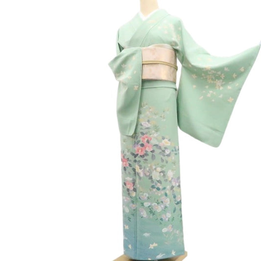 【新古品】tomihisa 新品 手描き友禅 椿 着物 正絹 仕付け糸付 トールサイズ 訪問着 7445