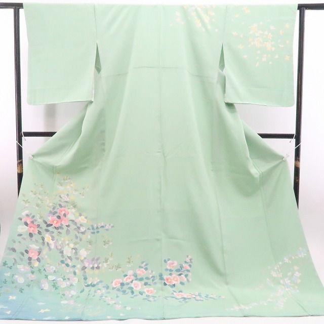 【新古品】tomihisa 新品 手描き友禅 椿 着物 正絹 仕付け糸付 トールサイズ 訪問着 7445