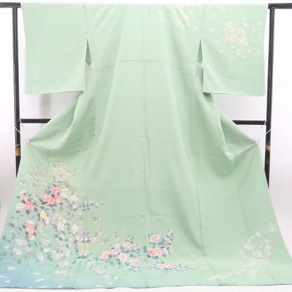 【新古品】tomihisa 新品 手描き友禅 椿 着物 正絹 仕付け糸付 トールサイズ 訪問着 7445