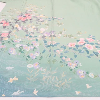 【新古品】tomihisa 新品 手描き友禅 椿 着物 正絹 仕付け糸付 トールサイズ 訪問着 7445