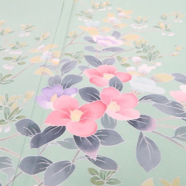 【新古品】tomihisa 新品 手描き友禅 椿 着物 正絹 仕付け糸付 トールサイズ 訪問着 7445