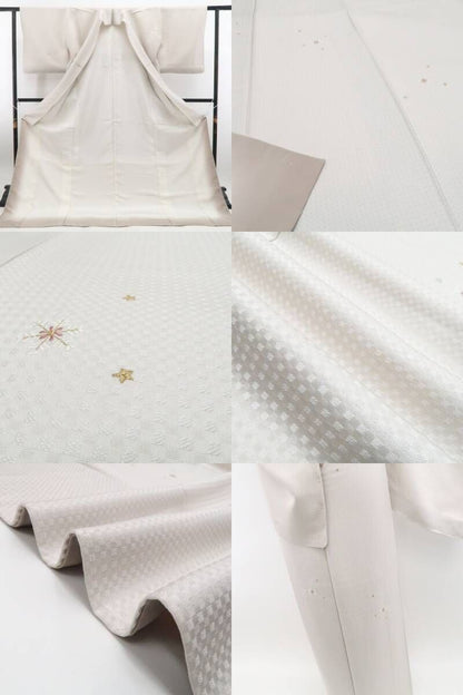 【新古品】tomihisa 新品 刺繍 雪の結晶×星 着物 正絹 仕付け糸付 小紋 7446