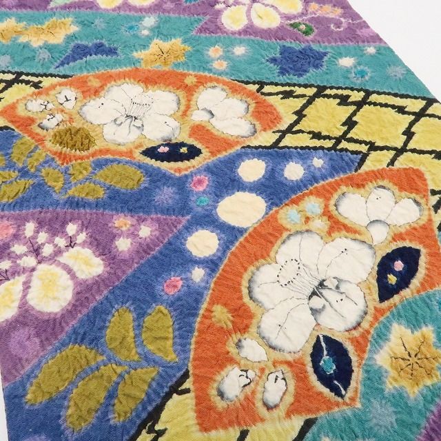 【中古】tomihisa 美品 辻ヶ花 絞り 落款 着物 正絹 作家物 袋帯 7470