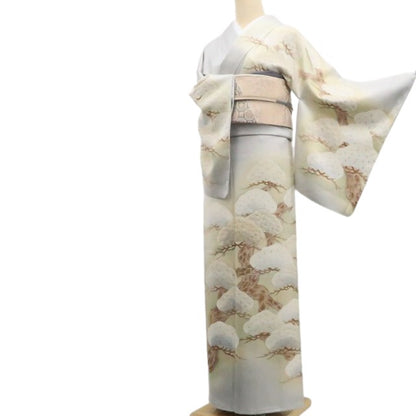 【中古】tomihisa 未着用 金糸刺繍 松 着物 正絹 仕付け糸付 訪問着 7476