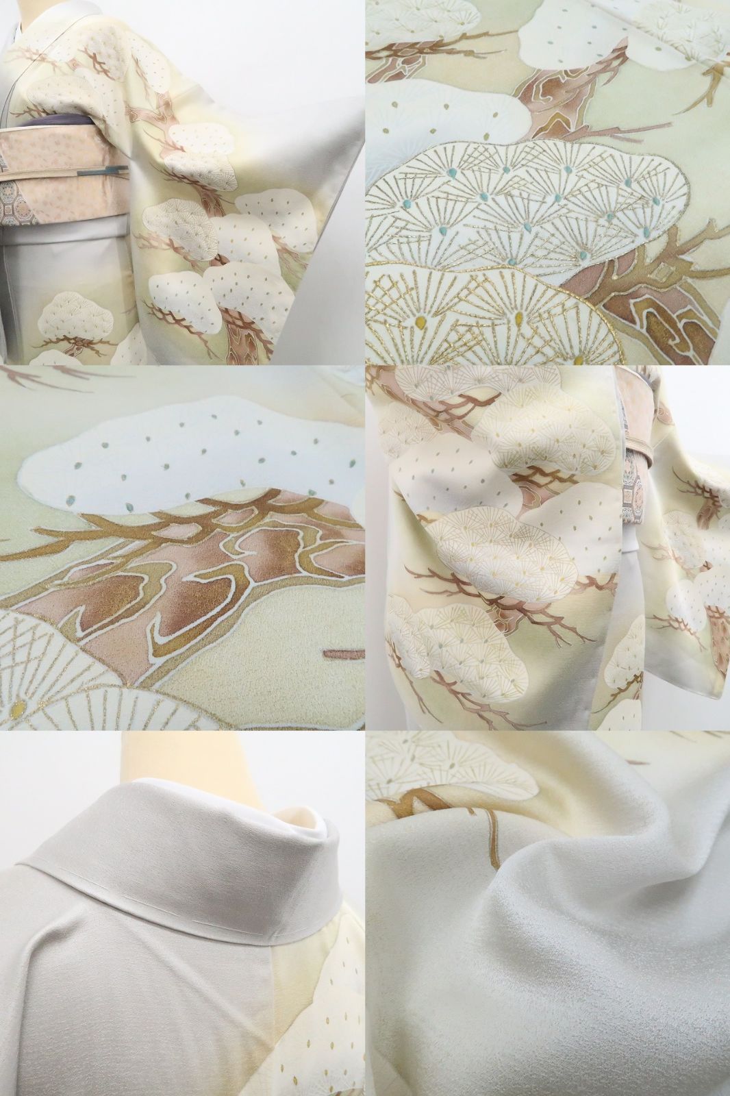 【中古】tomihisa 未着用 金糸刺繍 松 着物 正絹 仕付け糸付 訪問着 7476