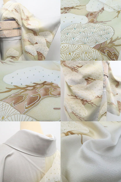 【中古】tomihisa 未着用 金糸刺繍 松 着物 正絹 仕付け糸付 訪問着 7476