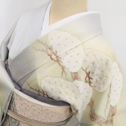 【中古】tomihisa 未着用 金糸刺繍 松 着物 正絹 仕付け糸付 訪問着 7476