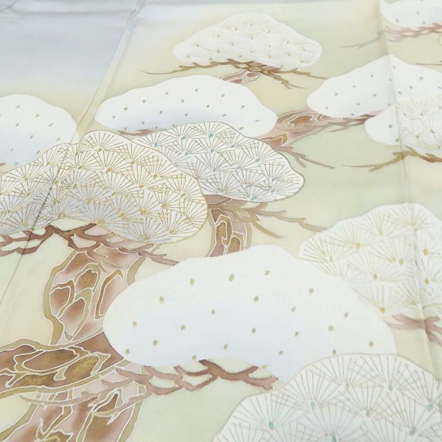【中古】tomihisa 未着用 金糸刺繍 松 着物 正絹 仕付け糸付 訪問着 7476