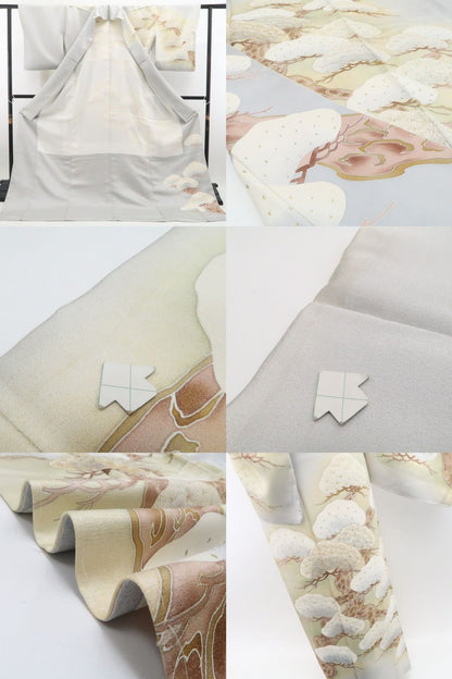 【中古】tomihisa 未着用 金糸刺繍 松 着物 正絹 仕付け糸付 訪問着 7476