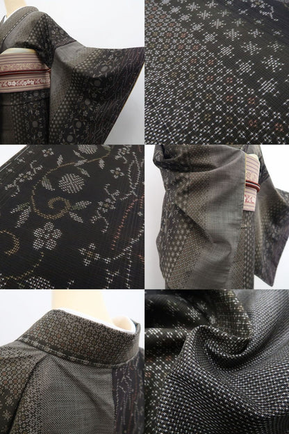 【新古品】tomihisa 新品 笹蔓 カタス式 ７マルキ 屋久杉染 着物 証紙付 仕付け糸付 本場大島紬 7482
