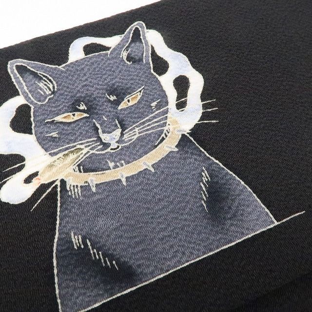【新品】tomihisa 新品 秀美 お仕立て上がり品 猫 ワイン 着物 正絹 なごや帯 7497