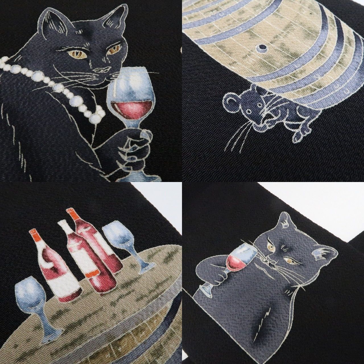 【新品】tomihisa 新品 秀美 お仕立て上がり品 猫 ワイン 着物 正絹 なごや帯 7497