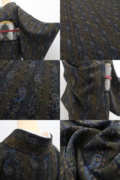 【新古品】tomihisa 新品 やまと誂製 前田仁仙 落款 ペイズリー 着物 正絹 仕付け糸付 小紋 7500