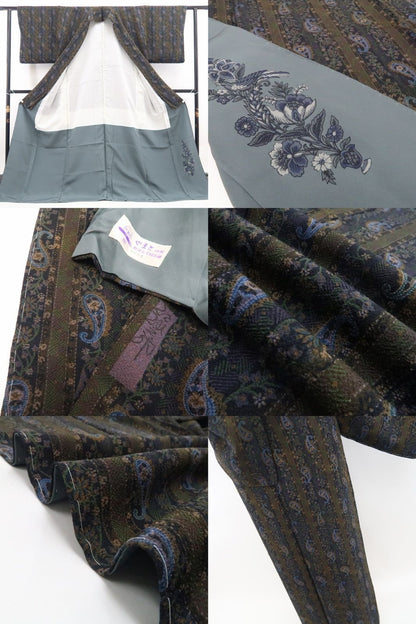 【新古品】tomihisa 新品 やまと誂製 前田仁仙 落款 ペイズリー 着物 正絹 仕付け糸付 小紋 7500