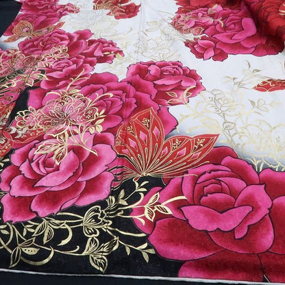 【中古】tomihisa 美品 希少トールサイズ 薔薇 銀通し 着物 成人式 振袖 7504