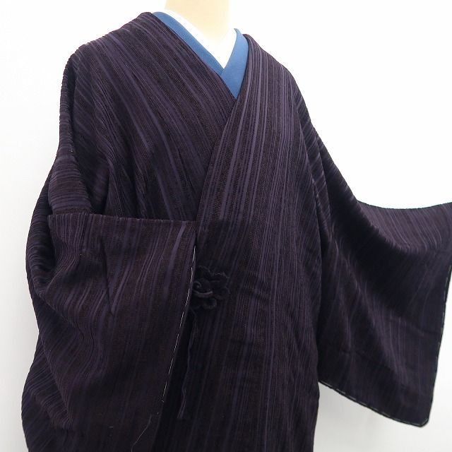 【新古品】tomihisa 新品 大島本泥染 着物 正絹 ロング丈 仕付け糸付”_ 道中着 7511