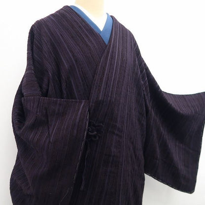 【新古品】tomihisa 新品 大島本泥染 着物 正絹 ロング丈 仕付け糸付”_ 道中着 7511