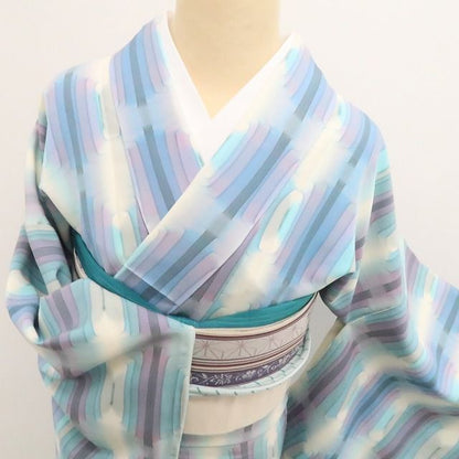 【新古品】tomihisa 新品 幾何学模様 着物 正絹 仕付け糸付 トールサイズ 小紋 7522