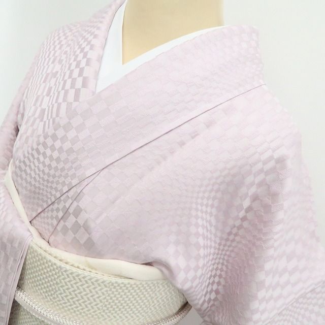 【新古品】tomihisa 新品 変わり市松 着物 正絹 仕付け糸付 お召 色無地 7531