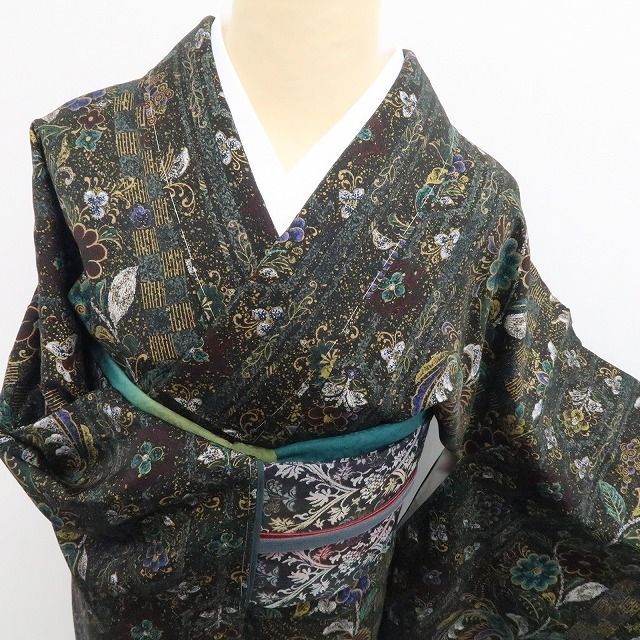 【新古品】tomihisa 新品 鳳凰 着物 正絹 仕付け糸付 小紋 7539