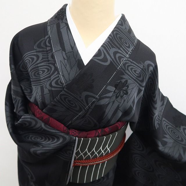 【新古品】tomihisa 新品 斉藤上太郎 落款 竹 モノトーン 着物 正絹 仕付け糸付 小紋 7541