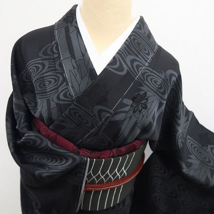 【新古品】tomihisa 新品 斉藤上太郎 落款 竹 モノトーン 着物 正絹 仕付け糸付 小紋 7541