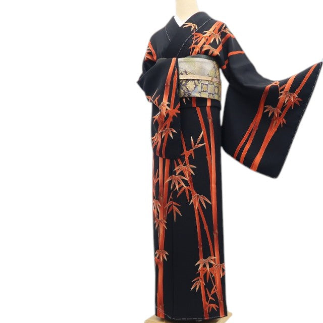 【新古品】tomihisa 新品 竹 着物 正絹 仕付け糸付 トールサイズ 訪問着 7545