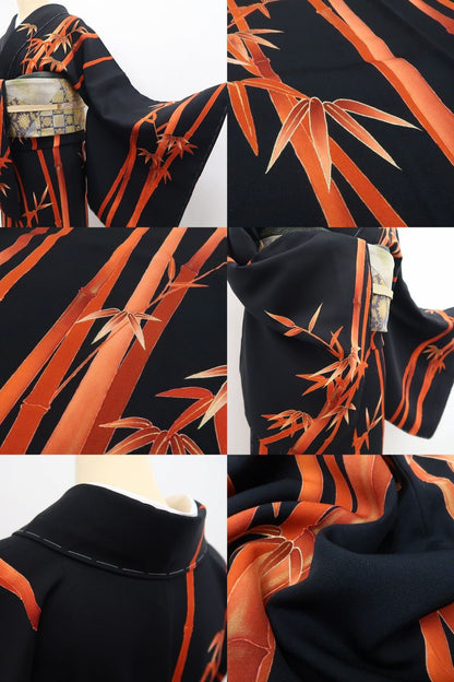 【新古品】tomihisa 新品 竹 着物 正絹 仕付け糸付 トールサイズ 訪問着 7545