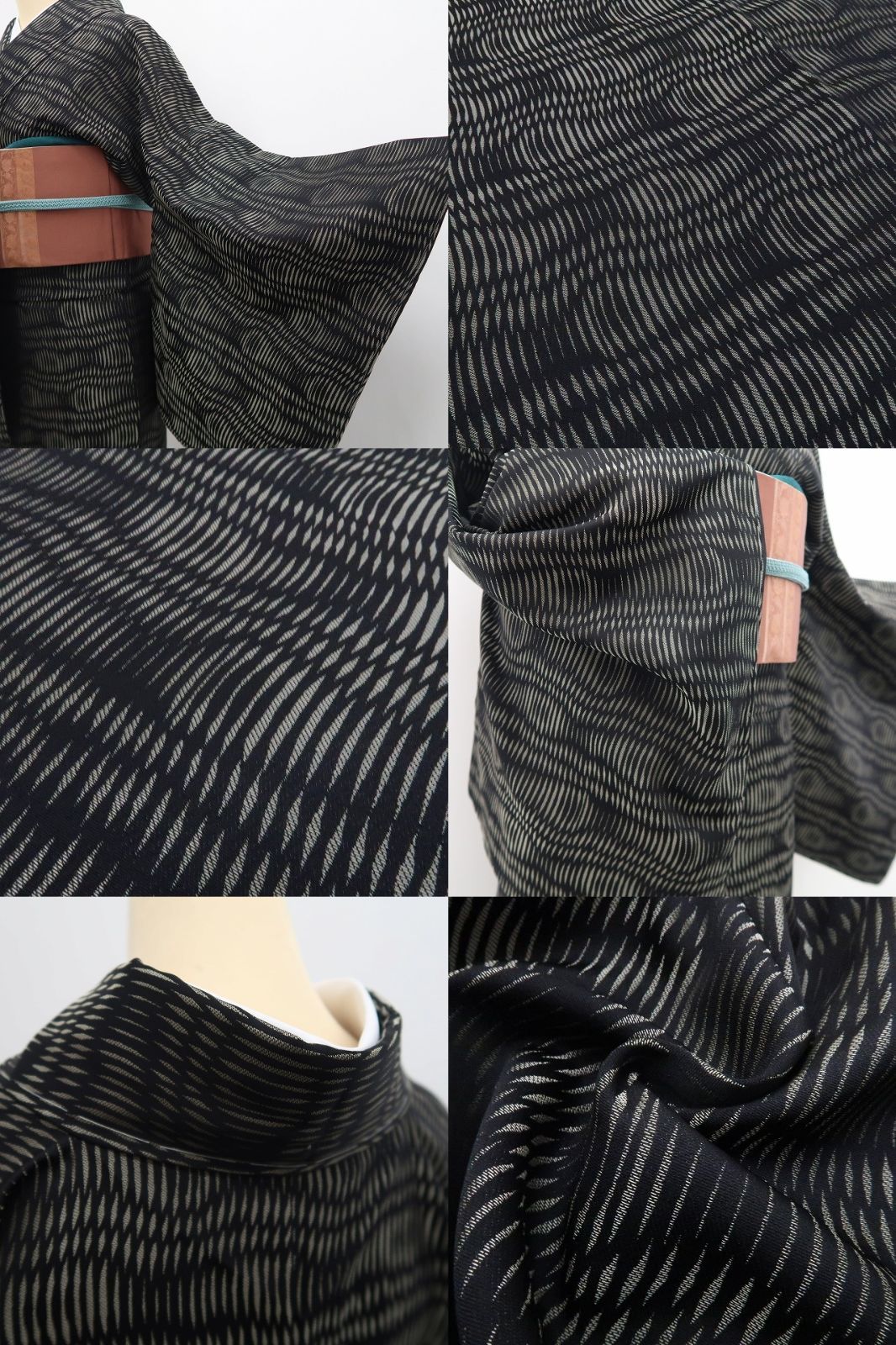 【新古品】tomihisa 新品 幾何学模様 着物 正絹 仕付け糸付 トールサイズお召 7552