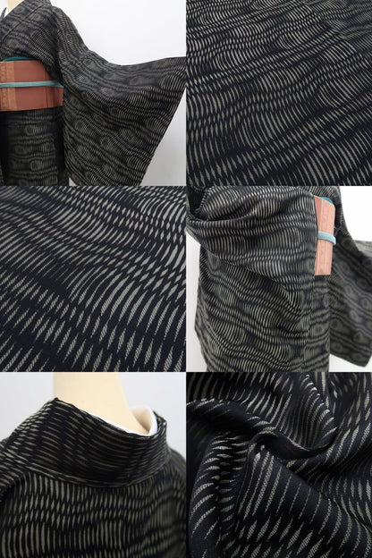 【新古品】tomihisa 新品 幾何学模様 着物 正絹 仕付け糸付 トールサイズお召 7552