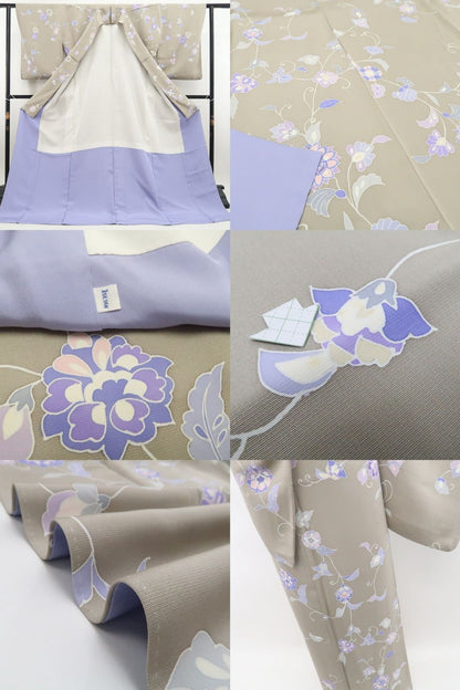 【新古品】tomihisa 新品 伊勢丹謹製 唐花 着物 正絹 仕付け糸付 小紋 7556