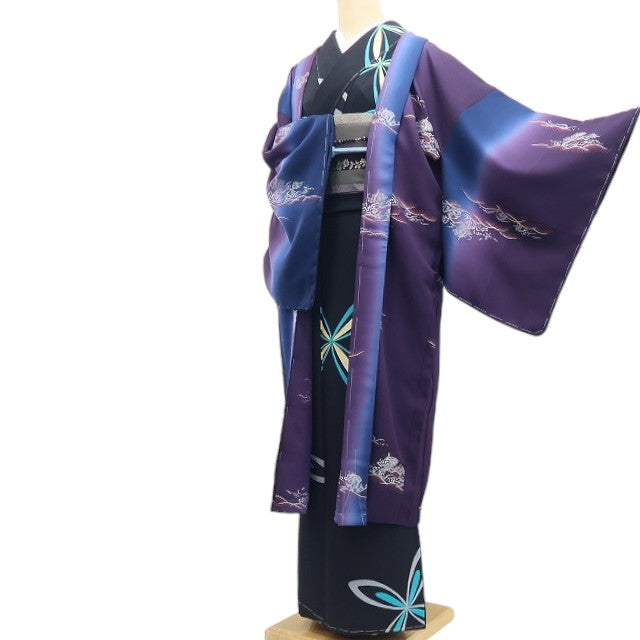 【新品】tomihisa 新品 お仕立て上がり品 京印伝 龍 縦暈し 着物 仕付け糸付 ロング丈 長羽織 7557