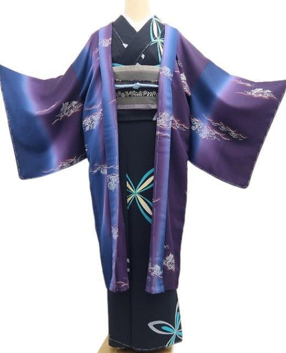【新品】tomihisa 新品 お仕立て上がり品 京印伝 龍 縦暈し 着物 仕付け糸付 ロング丈 長羽織 7557