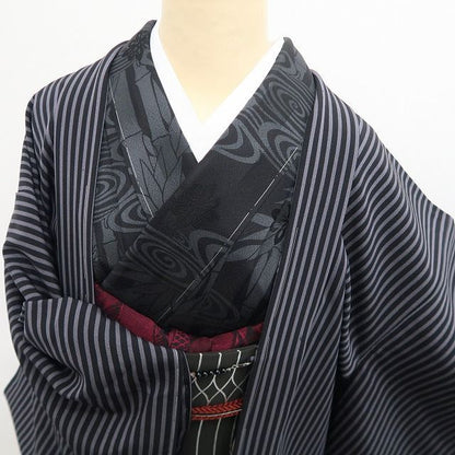 【新古品】tomihisa 新品 斉藤三才 落款 縦縞 着物 正絹 ロング丈 仕付け糸付 長羽織 7560