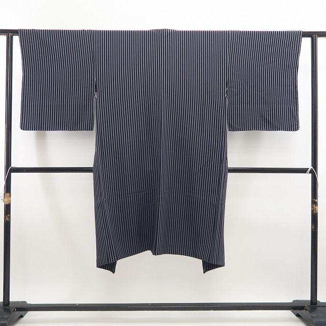 【新古品】tomihisa 新品 斉藤三才 落款 縦縞 着物 正絹 ロング丈 仕付け糸付 長羽織 7560
