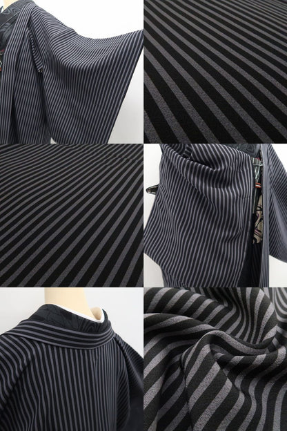 【新古品】tomihisa 新品 斉藤三才 落款 縦縞 着物 正絹 ロング丈 仕付け糸付 長羽織 7560